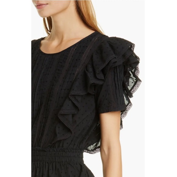 LoveShackFancy Dresses & Skirts - LoveShackFancy Natasha Ruffle Tiered Minidress Black Cotton Eyelet Size L